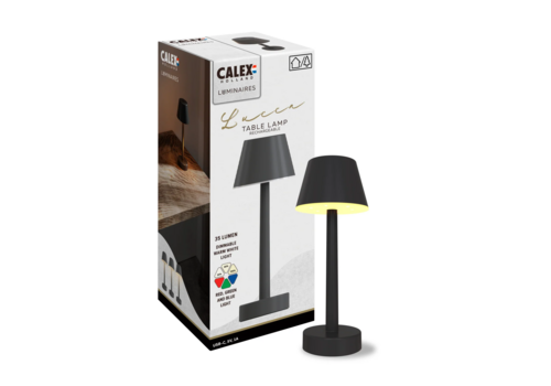  Calex Outdoor Battery Rechargeable Tafellamp Lucca SMD 5W 35LM 3000K 3.7V Zwart 