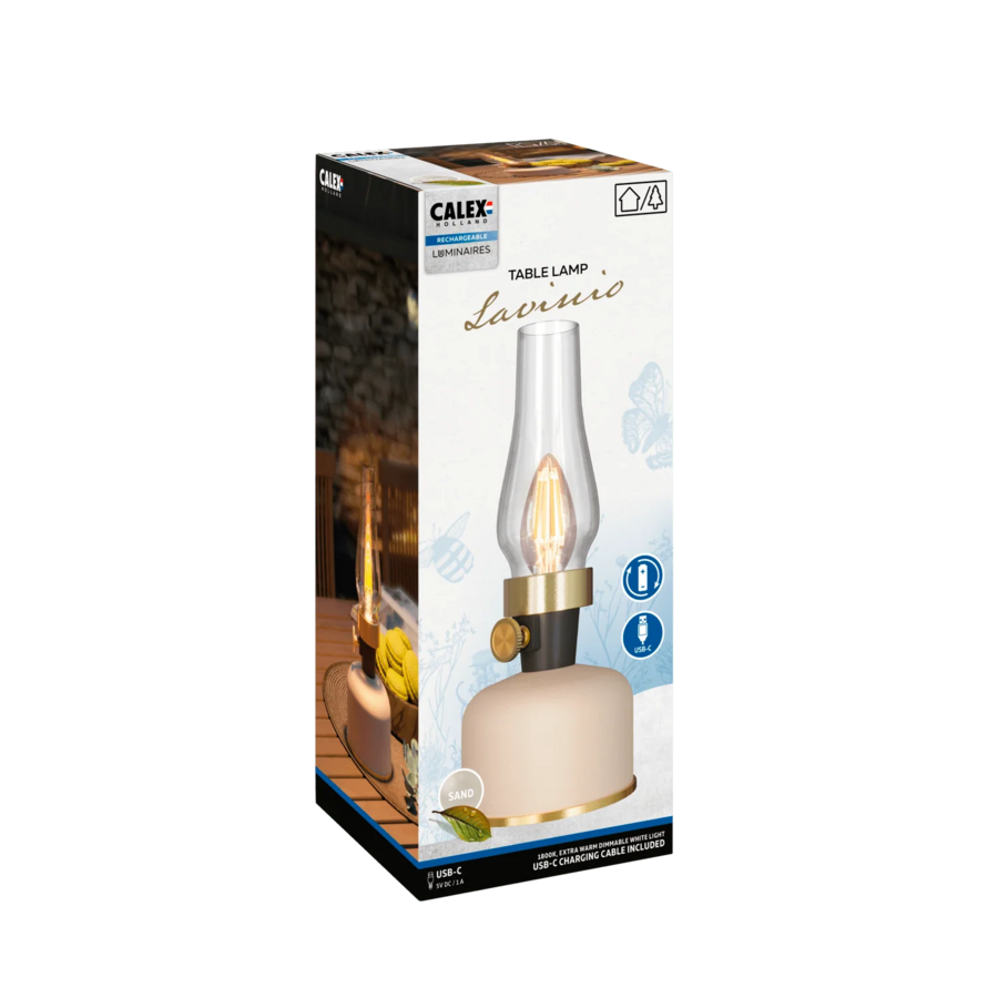 Lavinio Battery Rechargeable Tafellamp Zand 200LM 1800K Dimbaar Zand-1