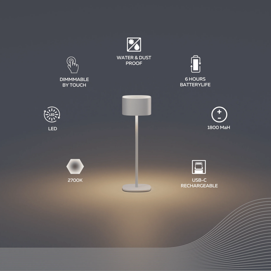 Serino Battery Rechargeable Tafellamp SMD 2W 90LM 2700K Dimbaar Zand-3