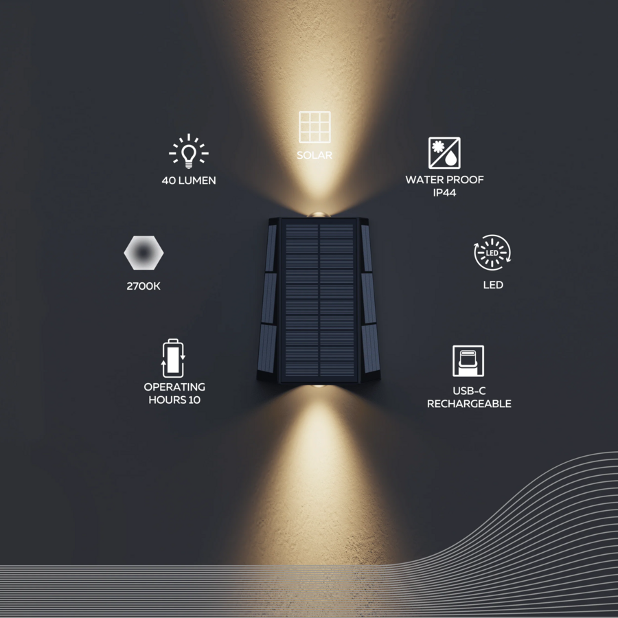 Matera Outdoor Rechargeable Solar Up en Downlight SMD 1.6W 85LM 2700K Zwart-7