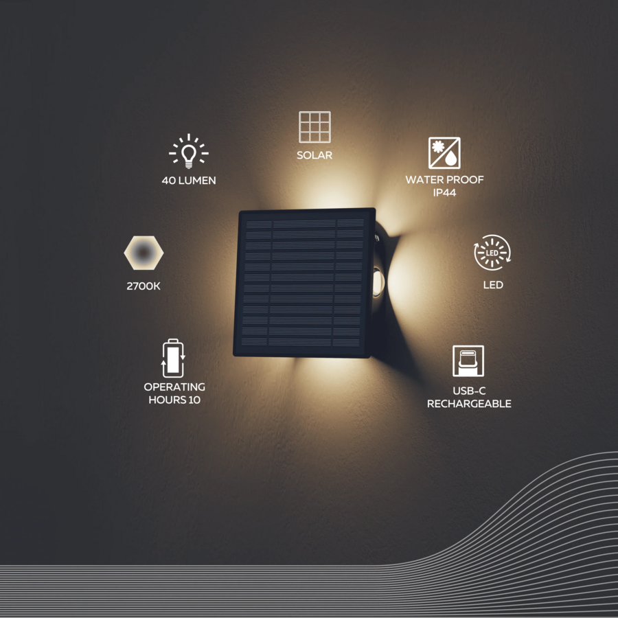 Altamura Outdoor Rechargeable Solar Wand lamp Vierkant SMD 0.6W 40LM 2700K Zwart-7