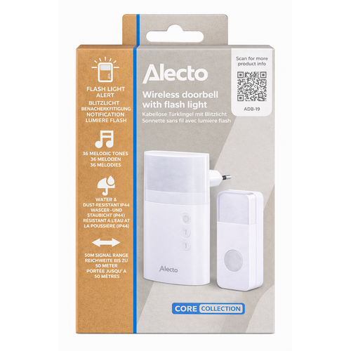  Alecto Draadloze Deurbel met Flitslicht Wit 