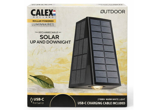  Calex Matera Outdoor Rechargeable Solar Up en Downlight SMD 1.6W 85LM 2700K Zwart 