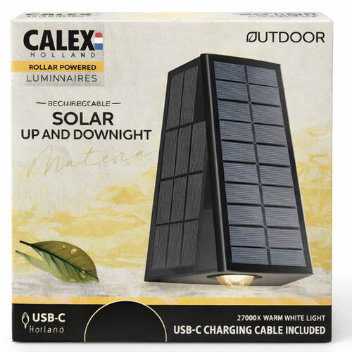  Calex Matera Outdoor Rechargeable Solar Up en Downlight SMD 1.6W 85LM 2700K Zwart 