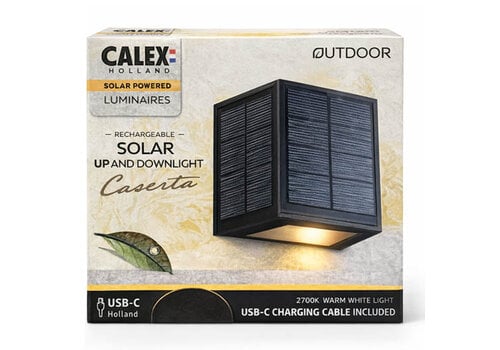  Calex Caserta Outdoor Rechargeable Solar Up and Downlight Adjustable SMD 0.5W 40LM 2700K Zwart 