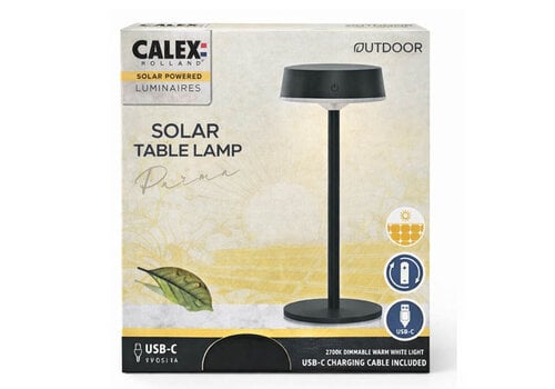  Calex Parma Outdoor Rechargeable Solar Tafellamp SMD 2.2W 150LM 2700K Dimbaar Zwart 