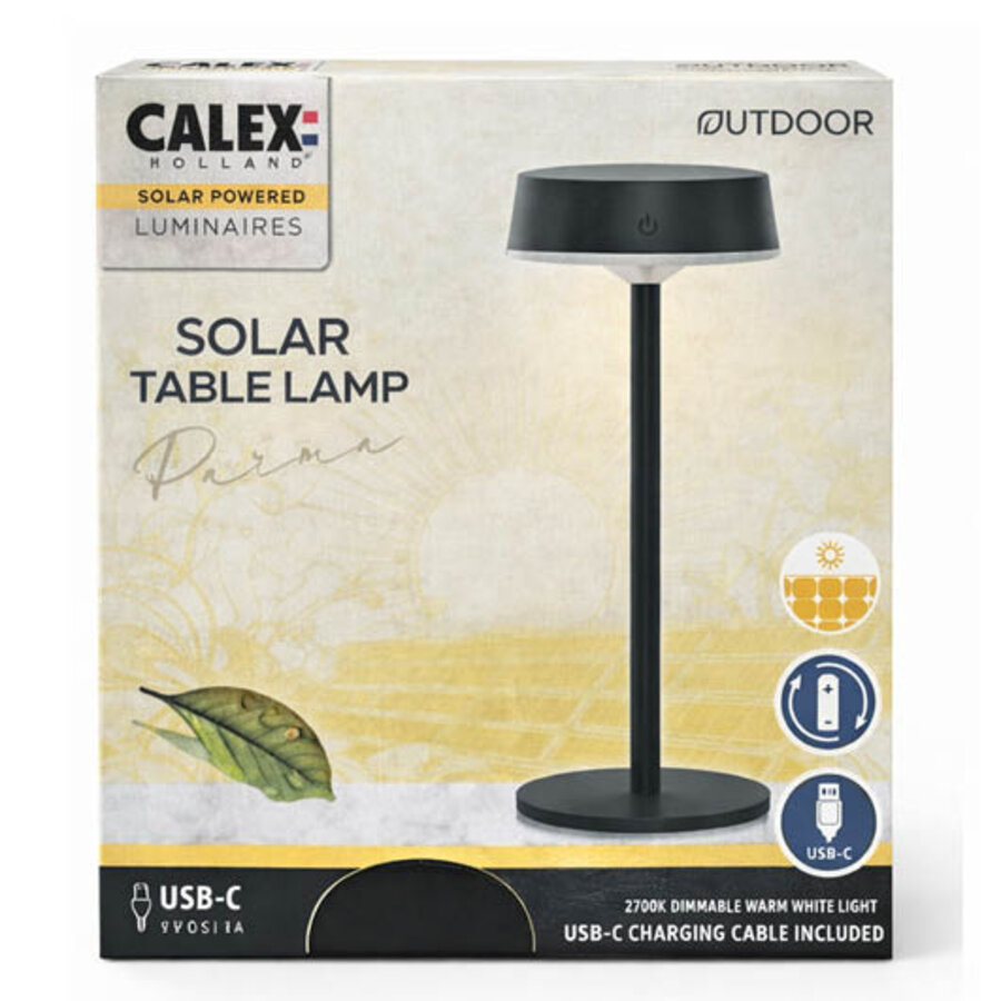 Parma Outdoor Rechargeable Solar Tafellamp SMD 2.2W 150LM 2700K Dimbaar Zwart-2