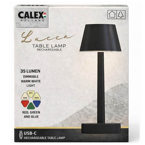  Calex Outdoor Battery Rechargeable Tafellamp Lucca SMD 5W 35LM 3000K 3.7V Zwart 