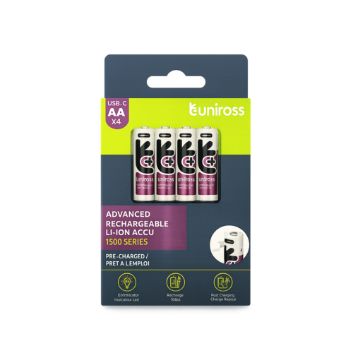  Uniross Rechargeable Lithium AA USB-C 1.5V 4 pack 