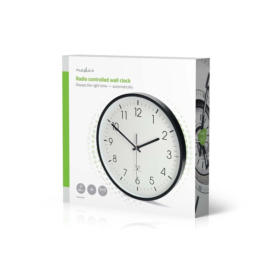 Wandklok 30cm Kunststof Radiogestuurde tijd Stille beweging Wit / Zwart-6