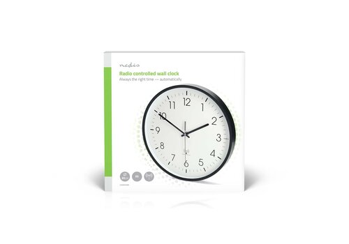  Nedis Wandklok 30cm Kunststof Radiogestuurde tijd Stille beweging Wit / Zwart 