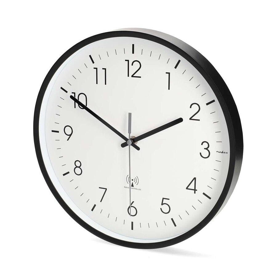 Wandklok 30cm Kunststof Radiogestuurde tijd Stille beweging Wit / Zwart-3