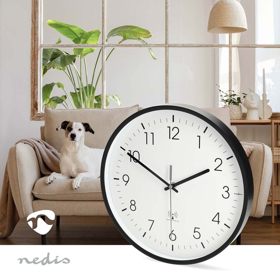 Wandklok 30cm Kunststof Radiogestuurde tijd Stille beweging Wit / Zwart-4