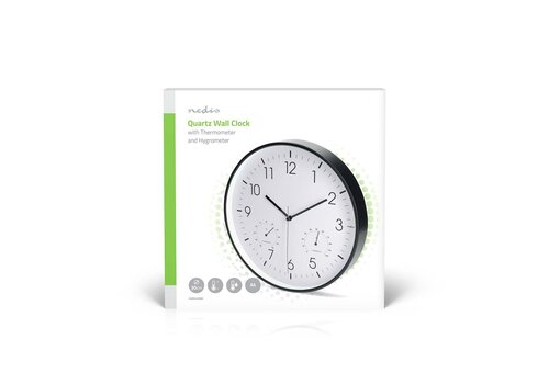  Nedis Wandklok 30cm Kunststof Stille beweging Thermometer Hygrometer Wit / Zwart 