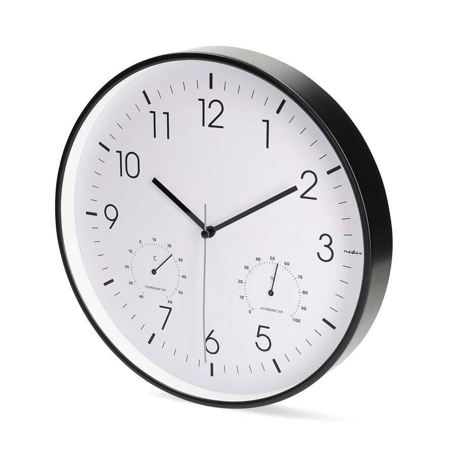 Wandklok 30cm Kunststof Stille beweging Thermometer Hygrometer Wit / Zwart-3