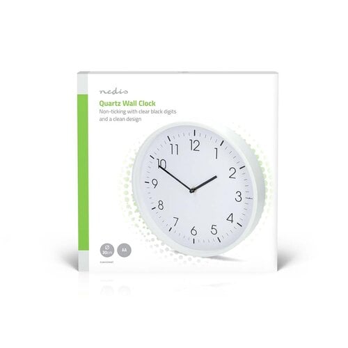  Nedis Wandklok 30cm Kunststof Stille beweging Wit 