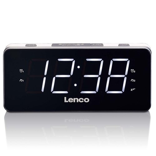  Lenco PLL FM wekkerradio groot en duidelijk 1.8" LED display Wit 
