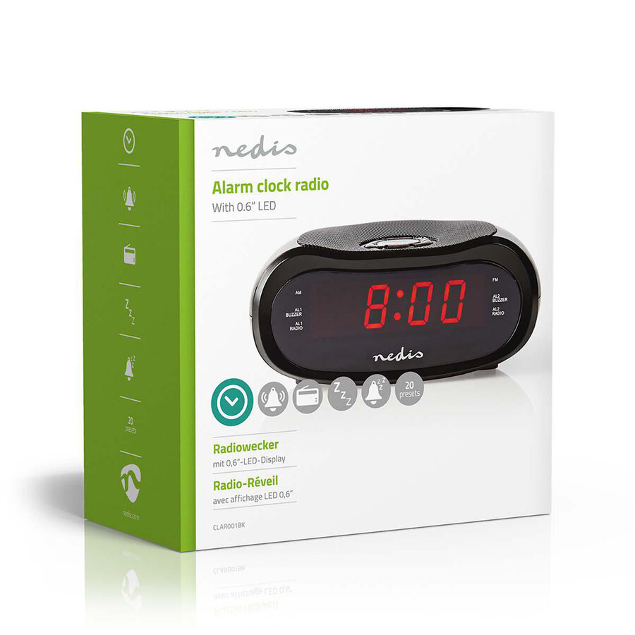 Wekkerradio LED AM/FM Snoozefunctie Slaaptimer  Zwart-8
