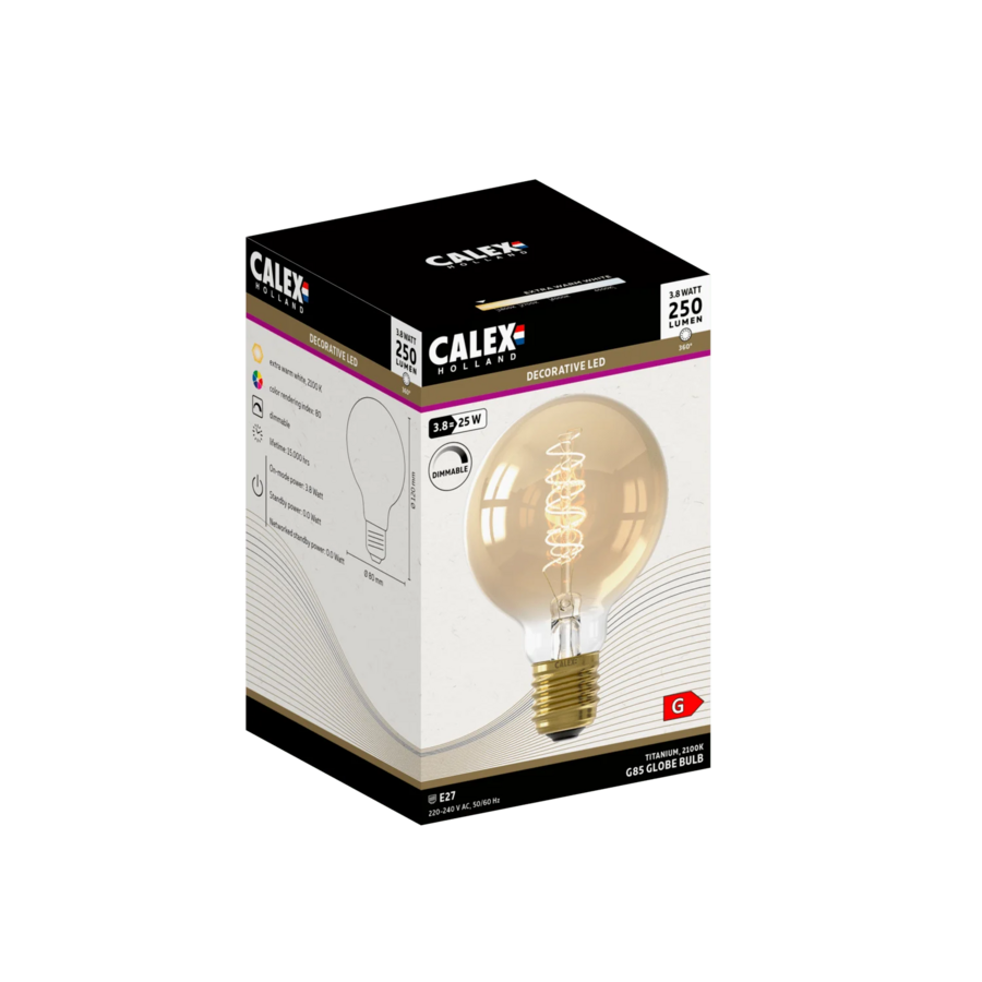 Globe G80 Gold Flex Filament 220-240V 3,8W 250lm 2100K E27 dimbaar via LED dimmer-1