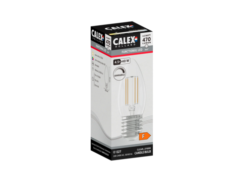  Calex Kaars B35 Helder Straight filament 220-240V 4.5W 470lm 2700K E27 Dimbaar met LED dimmer 