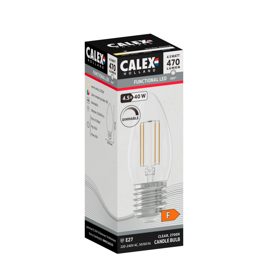 Kaars B35 Helder Straight filament 220-240V 4.5W 470lm 2700K E27 Dimbaar met LED dimmer-1