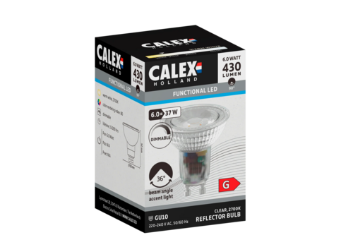  Calex Reflector Glass GU10 SMD 6W 460LM 2700K 220-240V Dimbaar 