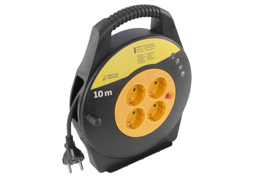  Q-Link Kabelbox Haspel Randaarde 10 Meter Zwart/Geel 