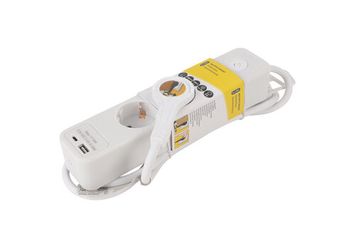  Q-Link 3V Stekkerdoos met 1x USB A en 1x USB C | 1,5M | Wit | Schakelaar 