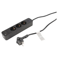 thumb-3V Stekkerdoos met 1x USB A en 1x USB C | 1,5M | Zwart | Schakelaar-3