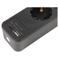 thumb-3V Stekkerdoos met 1x USB A en 1x USB C | 1,5M | Zwart | Schakelaar-2