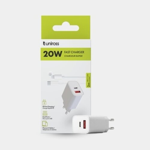  Uniross Snellader PD 20W met 2 Poorten + 2 meter Lightning Kabel 