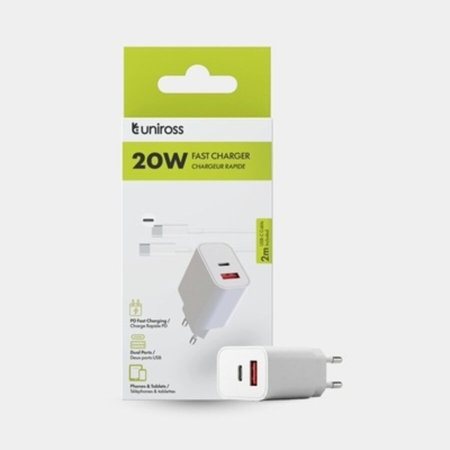 Snellader PD 20W met 2 Poorten + 2 meter USB-C Kabel-1