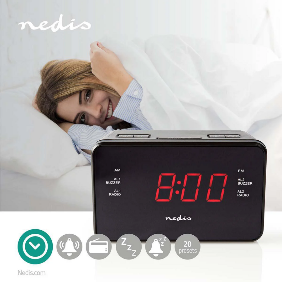 Wekkerradio LED 1x 3.5 mm Audio Input Tijdprojectie AM/FM Snoozefunctie Slaaptimer Zwart-3