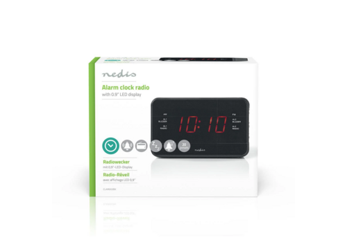  Nedis Wekkerradio LED 1x 3.5 mm Audio Input Tijdprojectie AM/FM Snoozefunctie Slaaptimer Zwart 