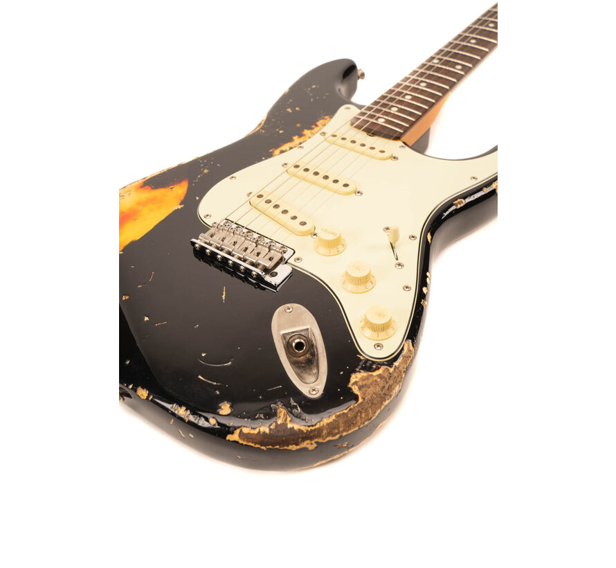 Del-Tone 60's Stratocaster | Black Over Sunburst | Heavy Aging
