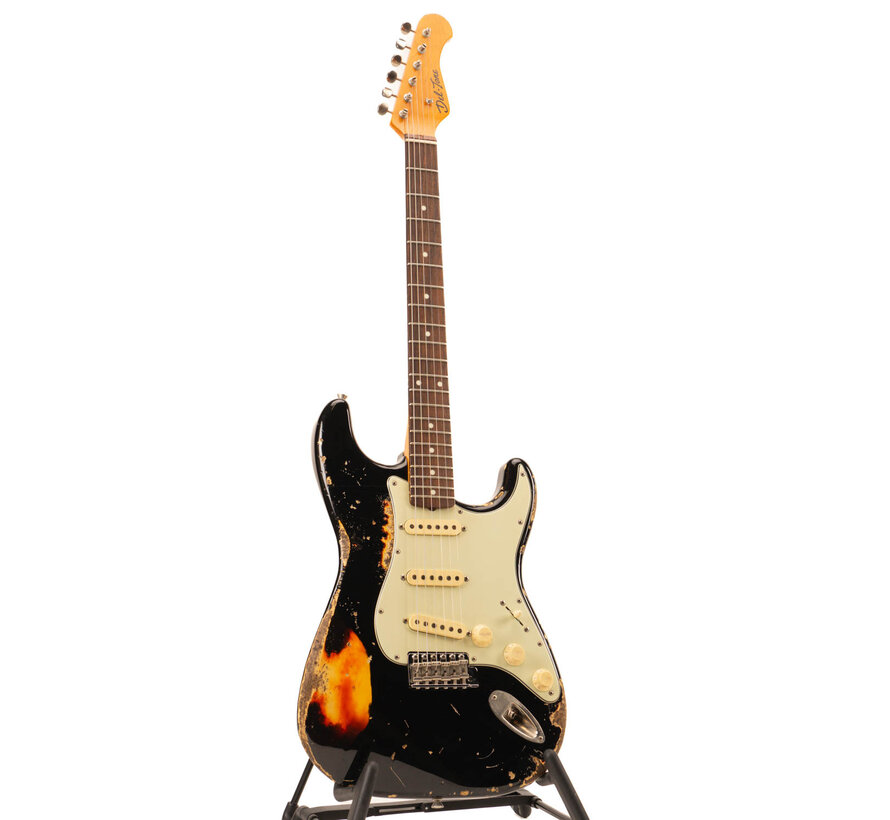 Del-Tone 60's Stratocaster | Black Over Sunburst | Heavy Aging