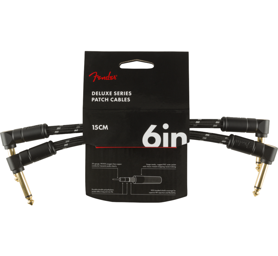 Fender patch kabel | 15 cm | 6 inch | Deluxe Series | 2 stuks