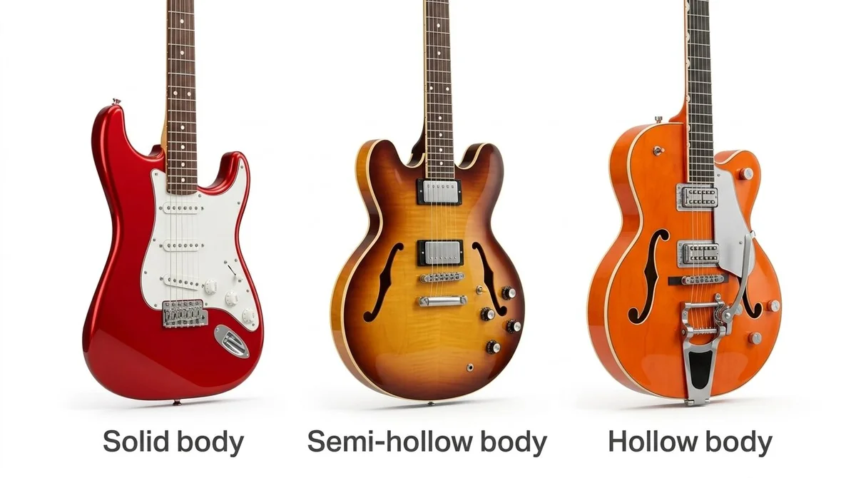 Vergelijking tussen een Solid Body, Semi-Hollow Body en Hollow Body elektrische gitaar