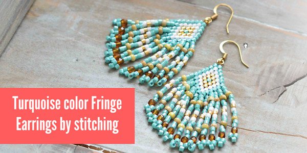 DIY tutorial: Turquoise color Fringe Earrings by stitching