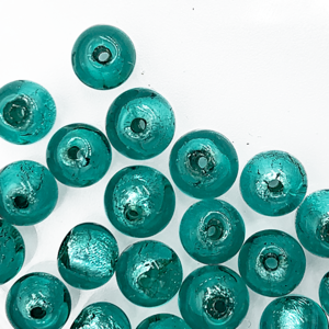 Rond - Turquoise/groen zilveren kern - Murano glas - 6mm