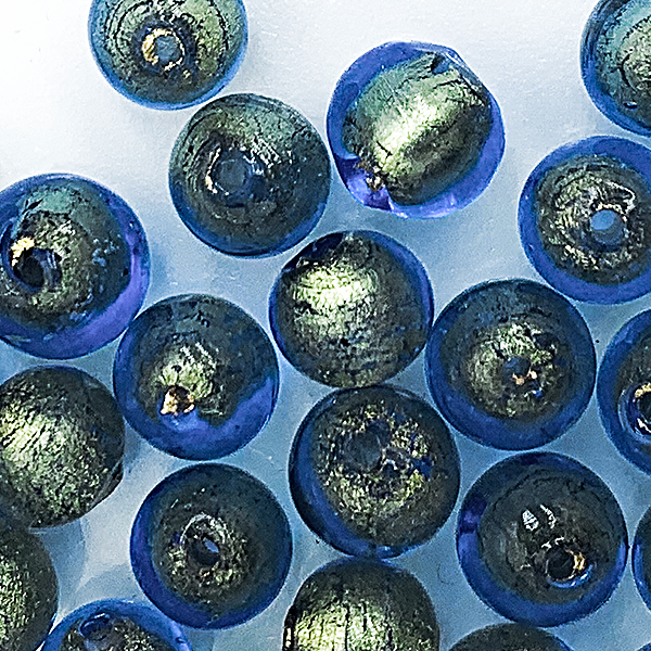 Rond - blauw/goud Murano glas - 6mm -