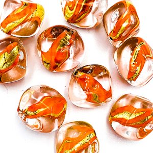 Onregelmatig - Tr. oranje goud - Murano glas - 17.8x18.10mm
