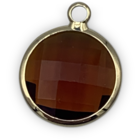 Hanger rond - Cognac/goud - Glas facet - 18x15mm