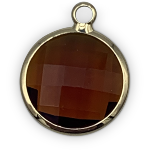 Hanger rond - Cognac/goud - Glas facet - 18x15mm