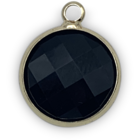Hanger rond - Zwart/goud - Glas facet - 18x15mm
