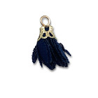 Hanger bloem - Donker blauw/goud - Metaal/stof - 17mm