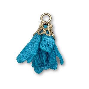 Hanger bloem - Turquoise/goud - Metaal/stof - 17mm