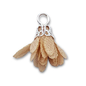 Hanger bloem - Beige/zilver - Metaal/stof - 17mm