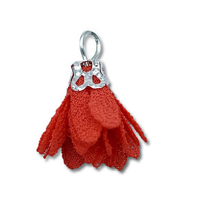 Hanger bloem - Rood/zilver - Metaal/stof - 17mm