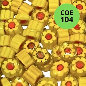 Clear/gele bloem/rood punt - COE104 - 8-10mm